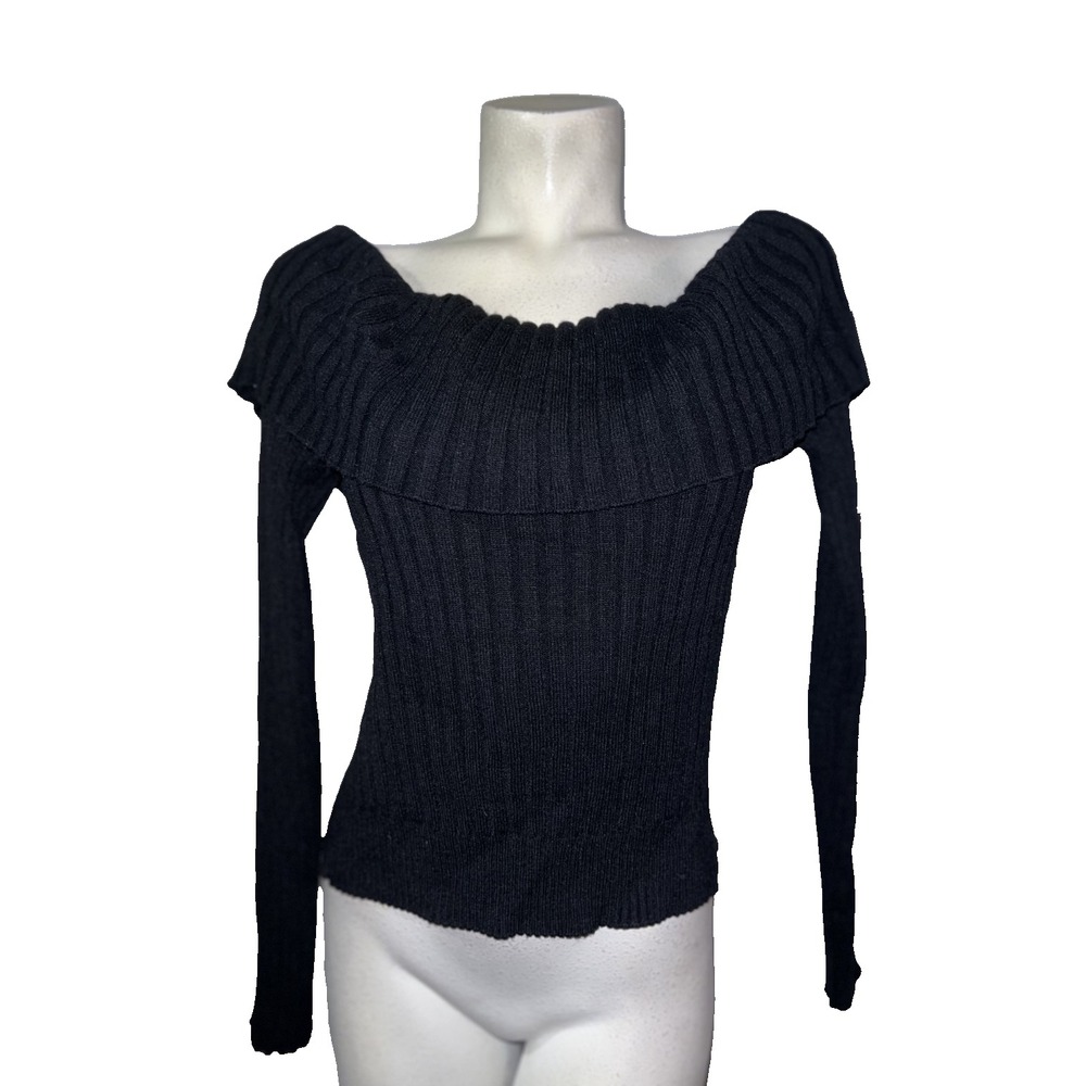 Madden Girl Black Ribbed Off the Shoulder Long Sleeve Knit Sweater Top 1X NEW